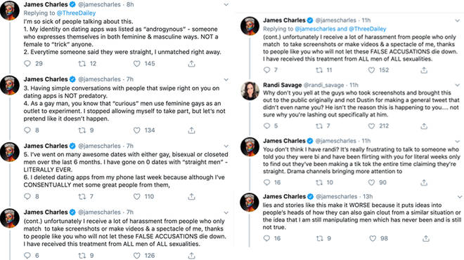 James Charles claps back over Tinder accusations