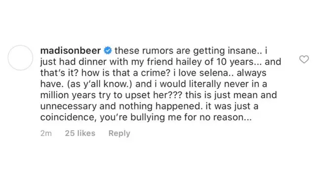 Selena Gomez slams fans "bullying" Madison Beer over Hailey Bieber rumours (2)