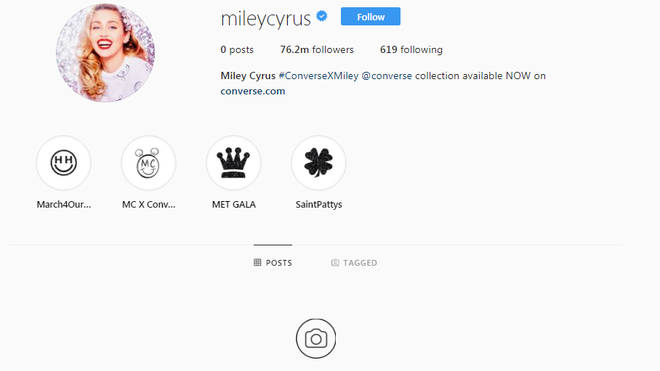 Miley Cyrus deleted socials