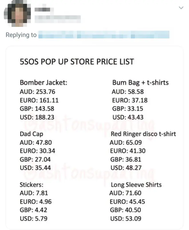 Asos merch price list