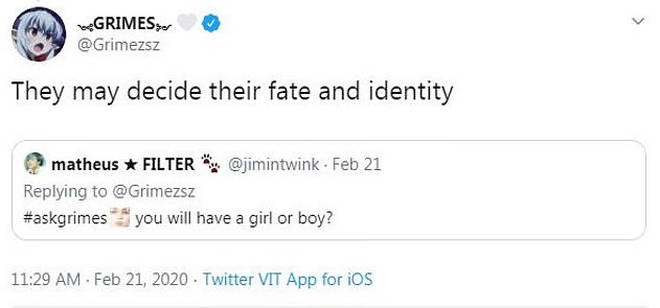 Grimes will be letting her baby decide its own gender identity, in case "that&squot;s not how they feel in their life." 