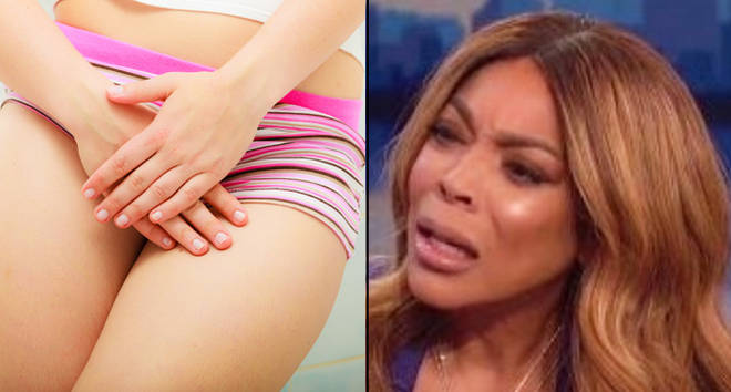 woman holds hands over her genital - stock photo, Wendy Williams
