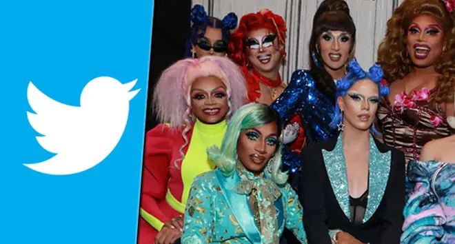 Twitter logo and Drag Race contestants