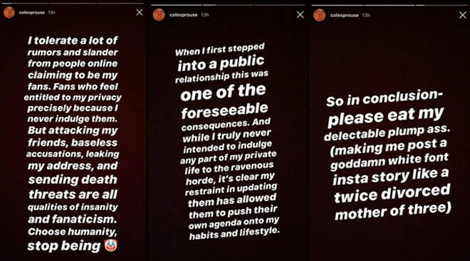 Cole Sprouse called out the people claiming to be his fans on his Instagram story