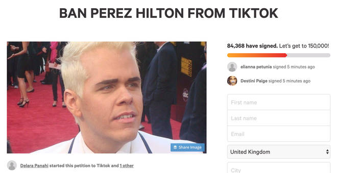 Ban Perez Hilton from TikTok petition