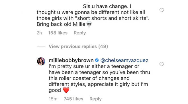 Millie Bobby Brown Instagram Comment