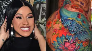 Cardi B reveals transformed peacock tattoo on her leg