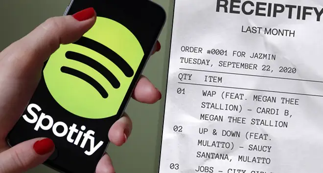 Spotify logo on phone, receipt