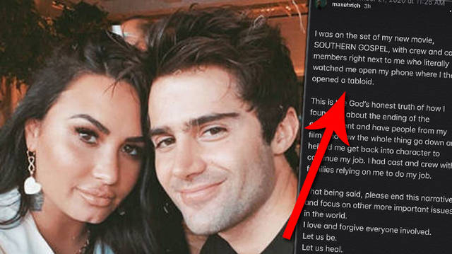 Demi Lovato's ex fiancé Max Ehrich says she's letting fans bully him following split