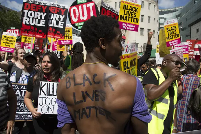 Black Lives Matter supporters at the Peoples Assembly demonstration: No More Austerity - No To Racism - Tories Must Go