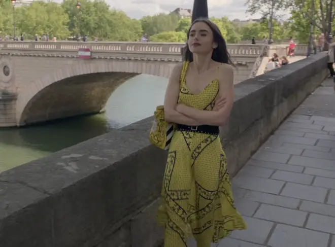 Where to buy: Emily in Paris yellow bandana print dress
