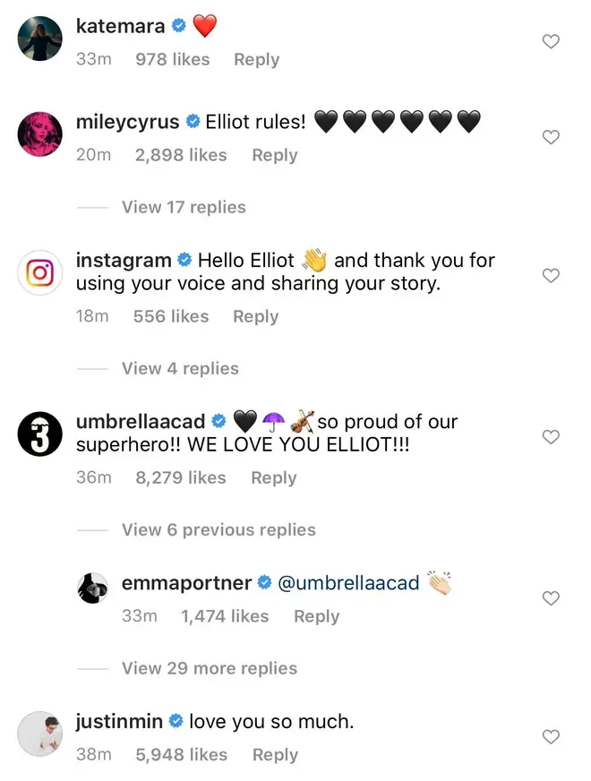 Elliot Page Instagram comments
