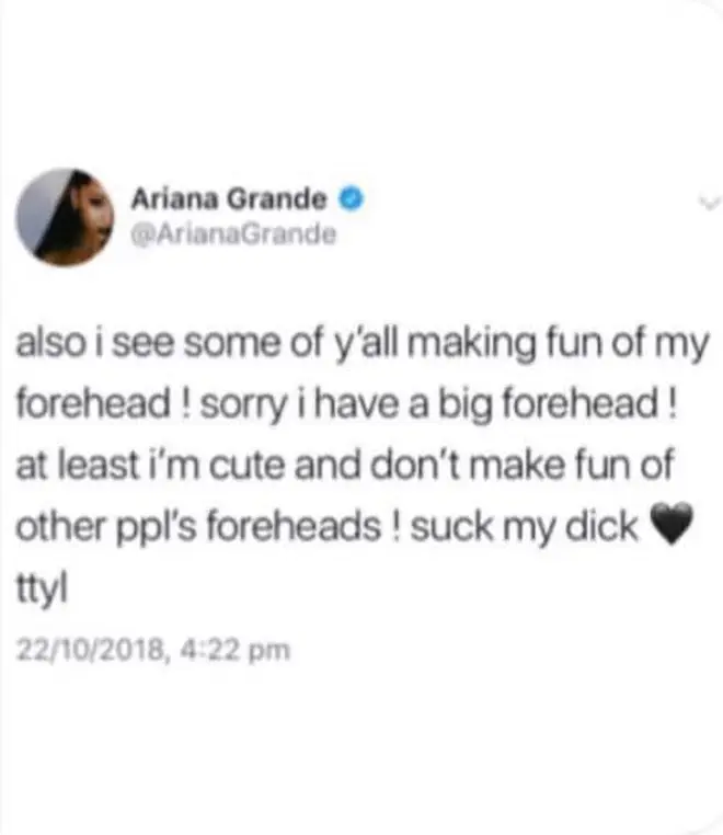 Ariana Grande deleted forehead tweet