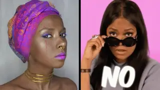 Makeup artist percemakin in blackface and Karen Civil no gif