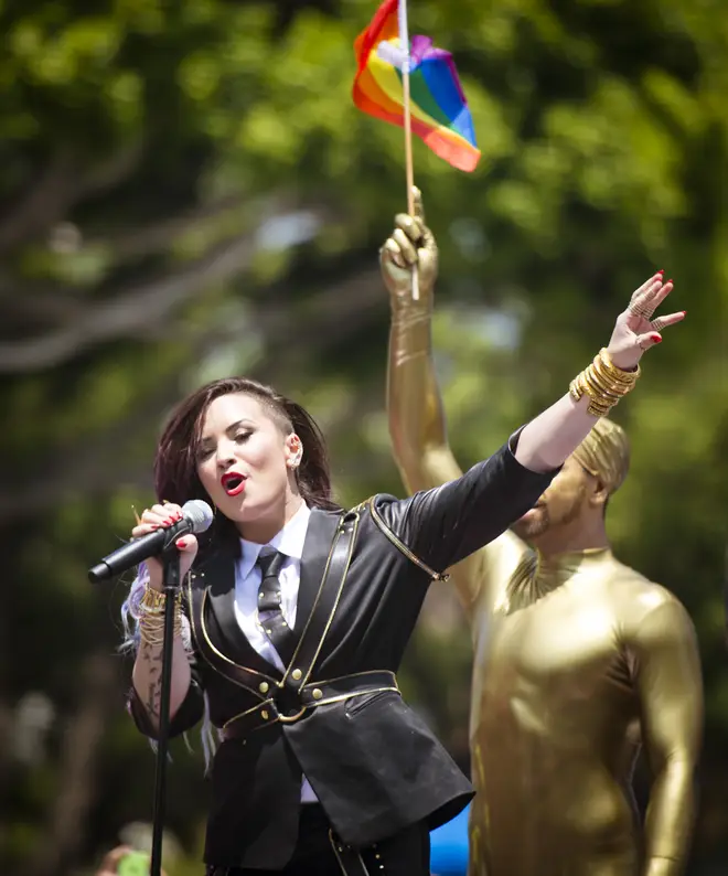 Demi Lovato performs during the 2014 LA Gay Pride