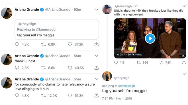 Ariana Grande's tweets in response to Pete Davidson's SNL 'joke' about their engagement
