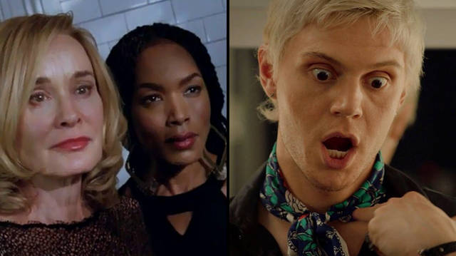 Fiona Goode (Jessica Lange), Marie Laveau (Angela Bassett) and Mr. Gallant (Evan Peters) in 'American Horror Story'