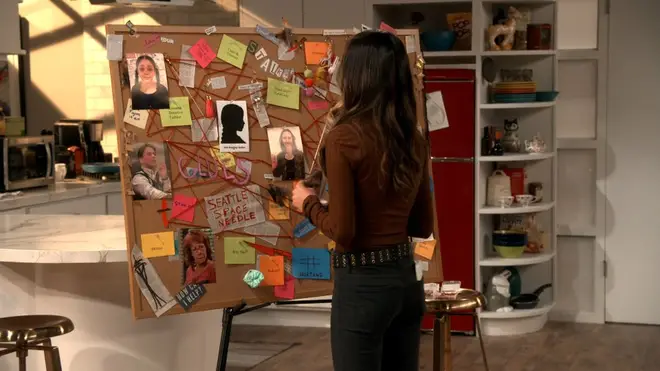 iCarly reboot: The murder board features pictures of Ms Briggs and Lewbert