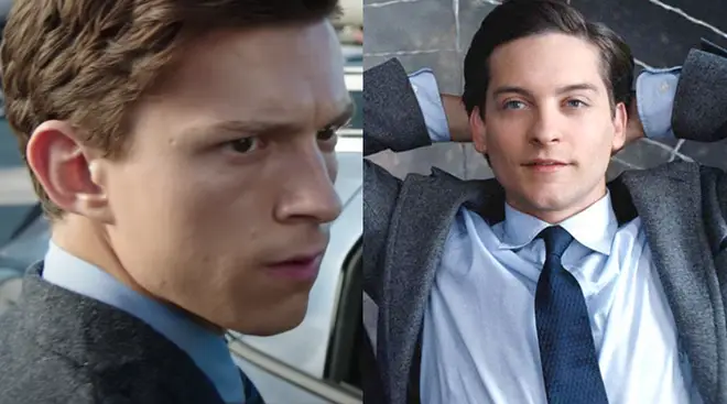 Tom Holland and Tobey Maguire as Peter Parker
