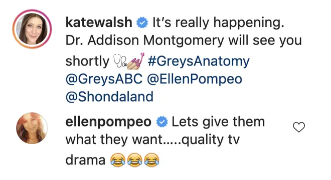 Ellen Pompeo responds to Kate Walsh's Grey's Anatomy return