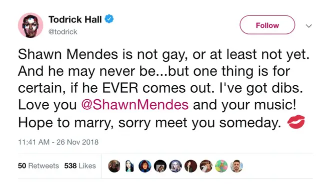 Todrick Hall&squot;s "Shawn Mendes is not gay..." tweet