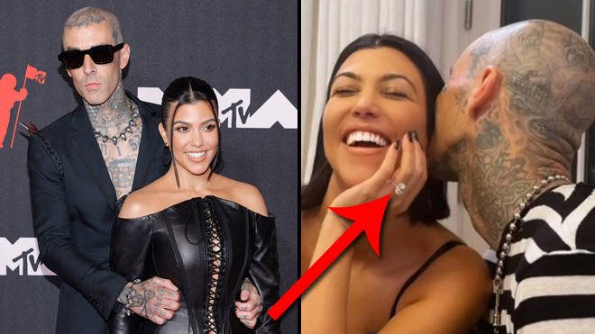 Kourtney Kardashian shows off giant ring after getting engaged to Travis Barker