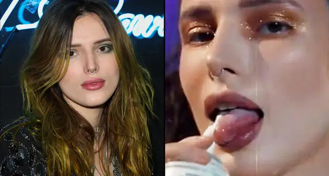 Bella Thorne attends Tyga's Birthday celebration at Delilah/licking whipped cream