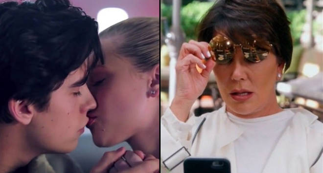 Jughead Jones kissing Betty Cooper on Riverdale/Kris Jenner looking at her phone
