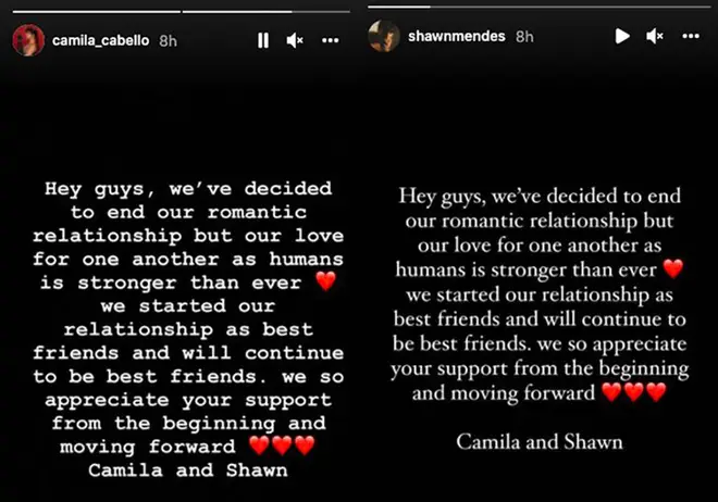 Shawn Mendes and Camila Cabello Instagram Stories.