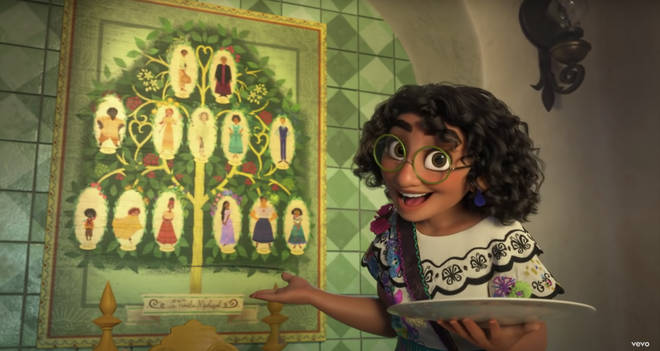 Encanto details: Bruno's portrait is faded on the family tree