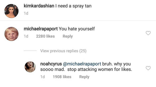 Kim Kardashian comments Noah Cyrus