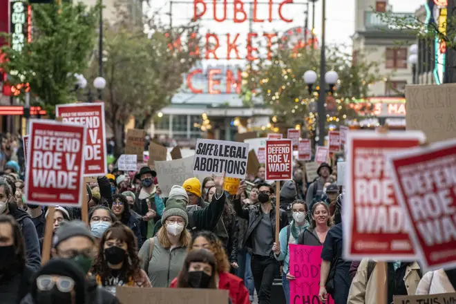 Abortion rights supporters gather in Seattle, Washington