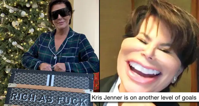 Kris Jenner with "Rich as Fuck" trunk/laughing