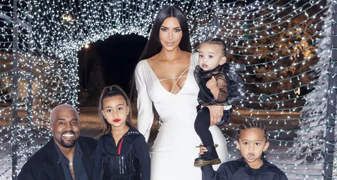 Kim Kardashian, Kanye West, North West, Chicago West and Saint West at the Kar-Jenner Christmas Eve party.