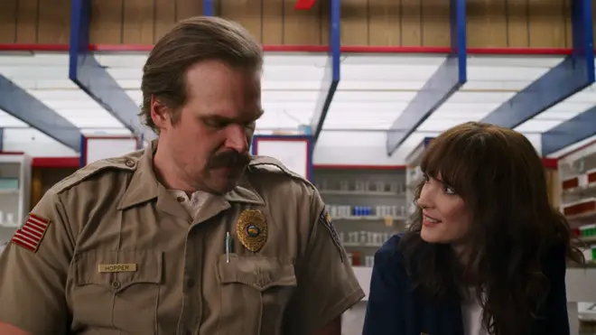 David Harbour and Winona Ryder as Hopper and Joyce in Stranger Things 3
