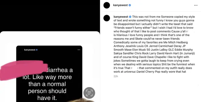 Kanye clarifies the viral post about Kim was not from his account