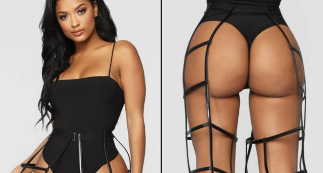 Fashion Nova model in caged trousers.