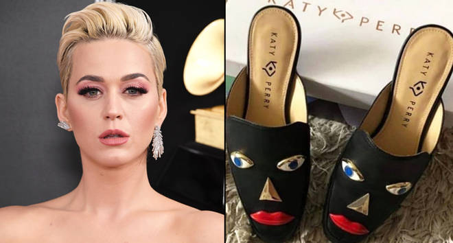 Katy Perry arrives at the 61st Annual GRAMMY Awards at Staples Center/blackface shoes