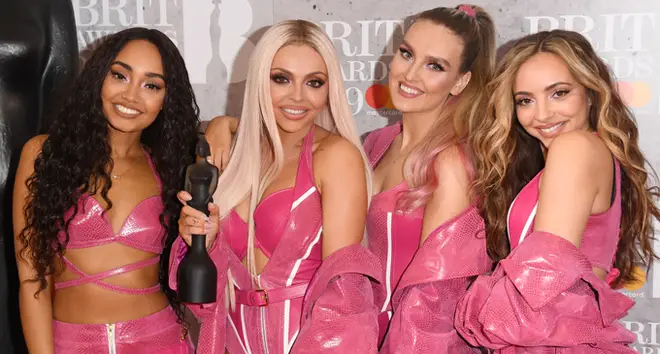 Perrie Edwards, Jesy Nelson, Jade Thirlwall and Leigh-Anne Pinnock of 'Little Mix' in the winners room during The BRIT Awards 2019