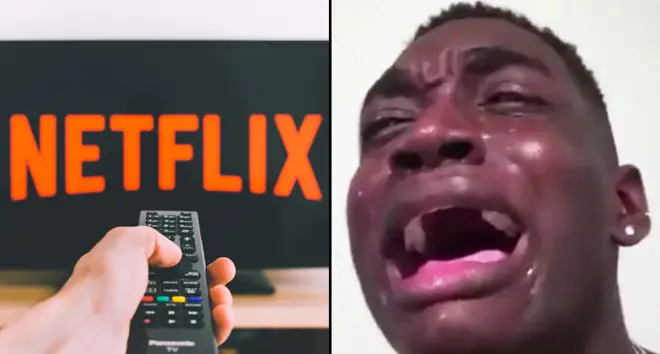 Netflix on a TV screen/A man crying.