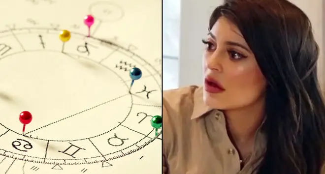 Close up of natal chart/Kylie Jenner shocked.
