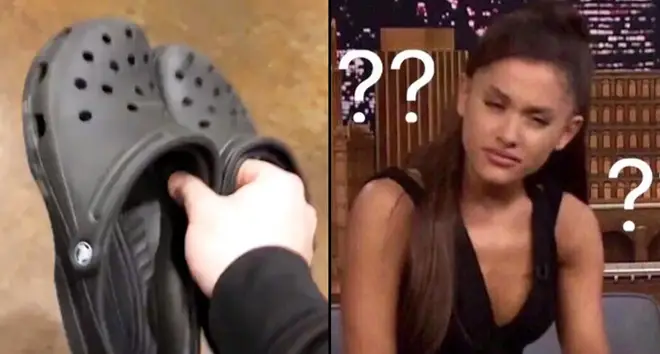Crocs in hand/Ariana Grande confused