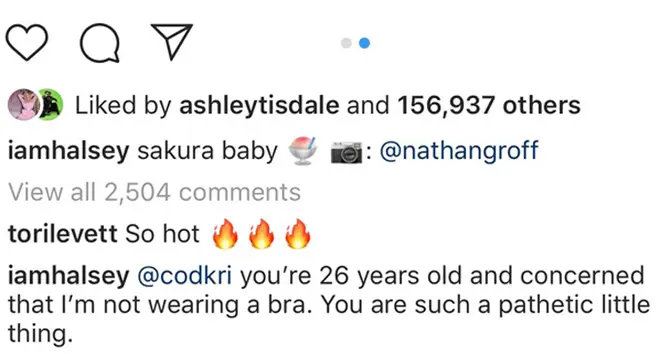 Halsey's Instagram comment.
