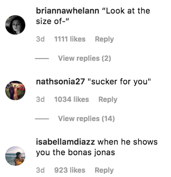 Comments on Nick Jonas' Instagram photo.