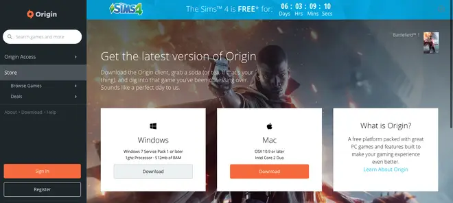 Origin free sims