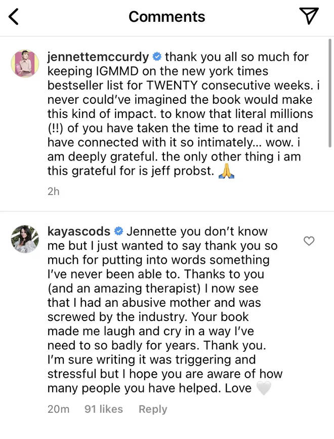 Kaya Sodelario leaves comment on Jennette McCurdy's Instagram page