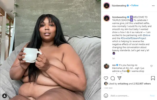 Lizzo posted her unedited nude selfie on Instagram