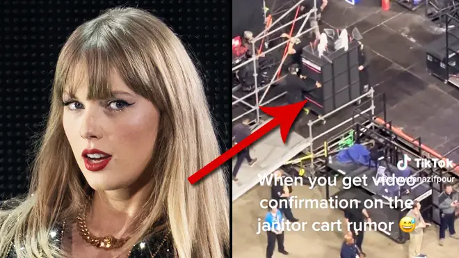 Taylor Swift arrives on stage at the Eras Tour via a janitor cart