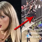 Taylor Swift arrives on stage at the Eras Tour via a janitor cart