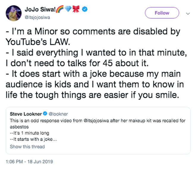 JoJo Siwa Twitter response makeup